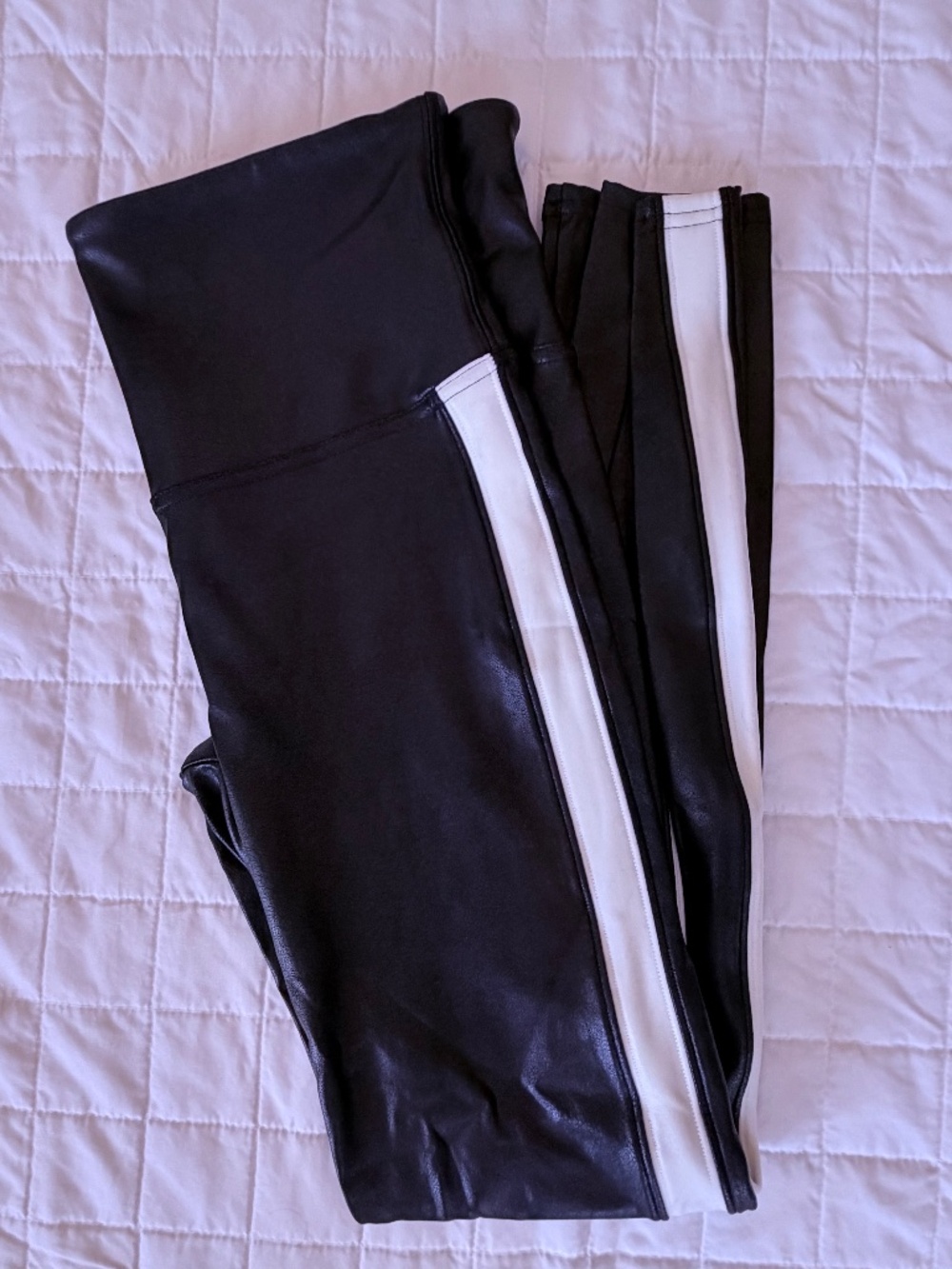 Spanx Faux Leather Black w/white stripe - Large